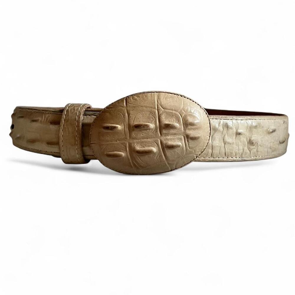 Vintage Crocodile White Spined Leather Size 38 Mens Belt Made in Mexico